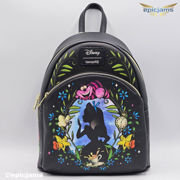 Loungefly Disney Alice In Wonderland Cameo Floral Black Mini Backpack Bag New - Picture 1 of 9